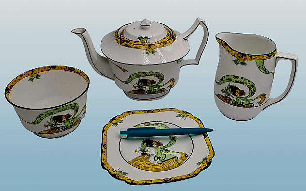 10 Pc's of Antique 1920's Art Deco Melba Bone China Dolly Varden Teaset(incomplete) 6 plates