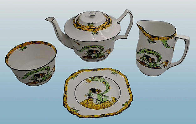 10 Pc's of Antique 1920's Art Deco Melba Bone China Dolly Varden Teaset(incomplete) 6 plates