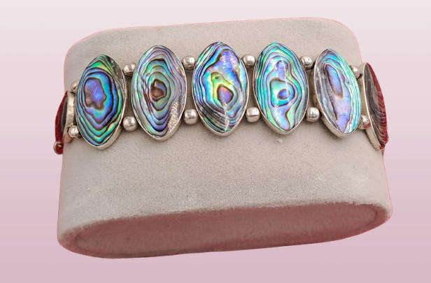 Vintage Abalone Shell Stone Silver Handmade Cluster bracelet