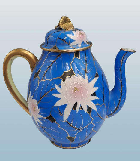 24pc Blue,White and Gold Bone China teaset one cup Missing -5 full trios