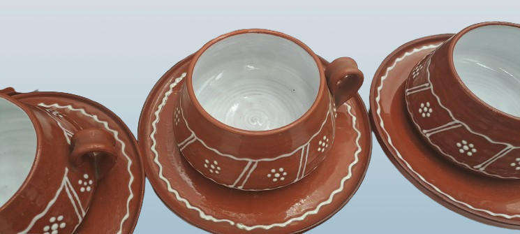 14 Pc Terracotta Finished Ceramic Soup Set Pot with 6 Cups with Saucers