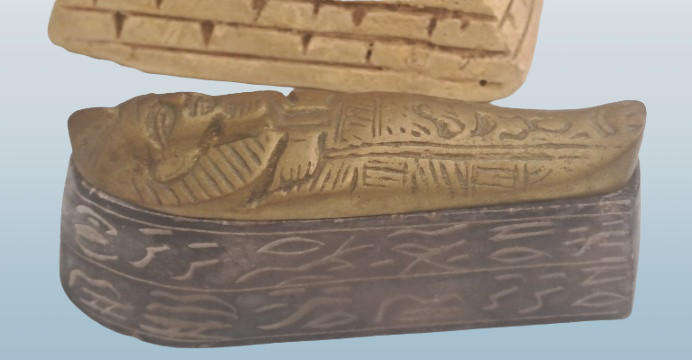 Vintage Soap Stone and Brass Mummy Sarcophagus and Soap Stone Pyramid figurines
