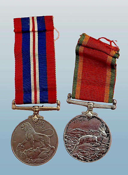 WW2  .925 Silver Africa Service Medal and WAR Medals-  engraved 1288000 J.L.A Fletcher