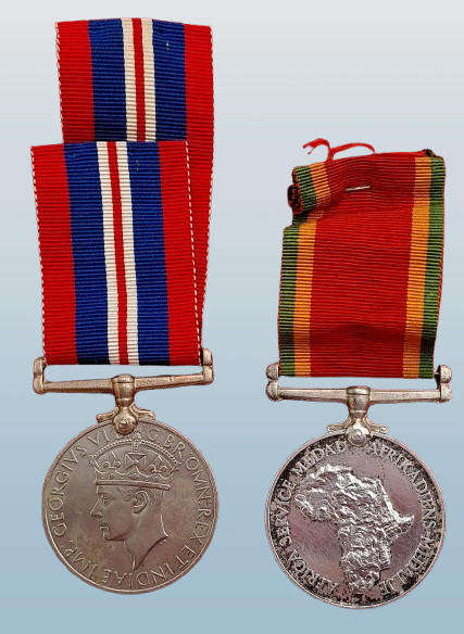 WW2  .925 Silver Africa Service Medal and WAR Medals-  engraved 1288000 J.L.A Fletcher
