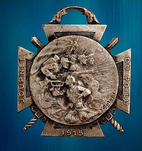 Antique 1915 WWI French War Medal Day of the soldier -Journee Du Poilu French Patriotic Medal