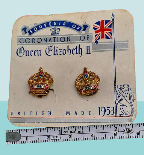Vintage 1953 Clip on Earrings -souvenir from the coronation of Queen Elizabeth II in 1953