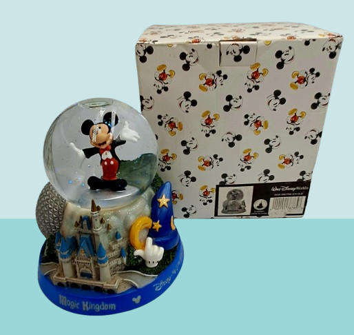 Disney World Parks Mickey Mouse It's a Small World Musical Snow Globe Epcot-Boxed