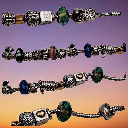 Pandora Charm Bracelet with 18 Charms  Sterling Silver and Gold- 1 Gold Heart and 1 Silver with Gold