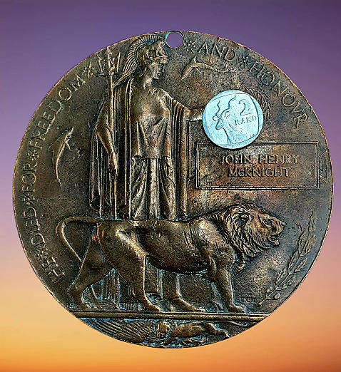 Large WW1 Bronze Death Plaque *Death Man's Penny" To Commemorate the life of John Henry Mcknight