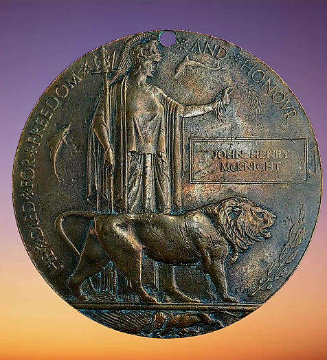 Large WW1 Bronze Death Plaque *Death Man's Penny" To Commemorate the life of John Henry Mcknight