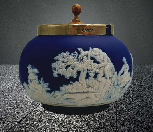 Vintage Adams Tunstall Jasperware Sugar Bowl with EPNS Lid (silver plated)