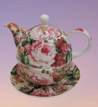 Rambling Rose fine China teapot and plate for one by Maxwell & Williams