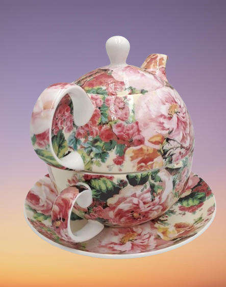 Rambling Rose fine China teapot and plate for one by Maxwell & Williams