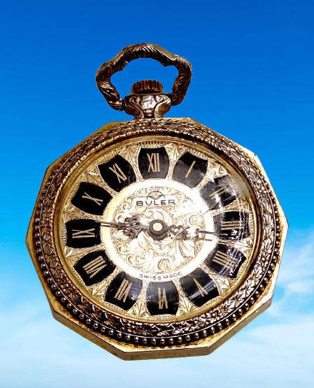 Vintage Swiss Made Gold Tone BULER Pocket Mechanical watch -Working