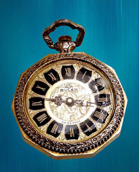 Vintage Swiss Made Gold Tone BULER Pocket Mechanical watch -Working