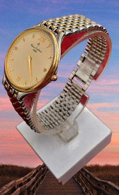 Pre-Owned Alain Frederic A-348 Paris- Gold Tone Quartz Watch -Working -Unisex