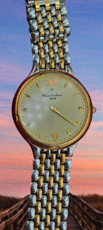Pre-Owned Alain Frederic A-348 Paris- Gold Tone Quartz Watch -Working -Unisex
