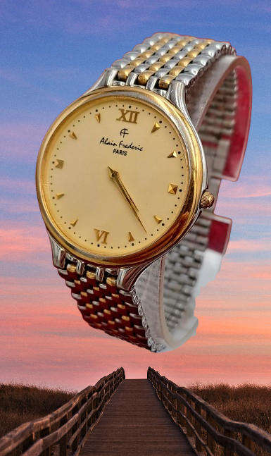 Pre-Owned Alain Frederic A-348 Paris- Gold Tone Quartz Watch -Working -Unisex
