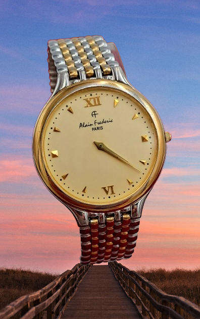 Pre-Owned Alain Frederic A-348 Paris- Gold Tone Quartz Watch -Working -Unisex