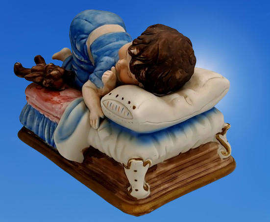 Vintage Ceramic Sleeping Boy Figurine 10,5cm x 17cm x 11cm