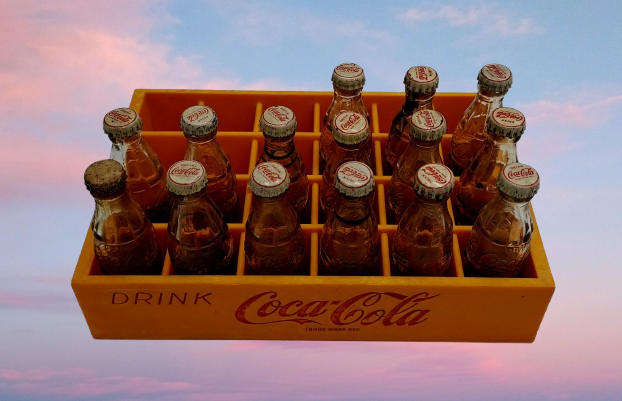 Vintage miniature Coca-Cola crate with 15 glass miniature Coca-Cola bottles