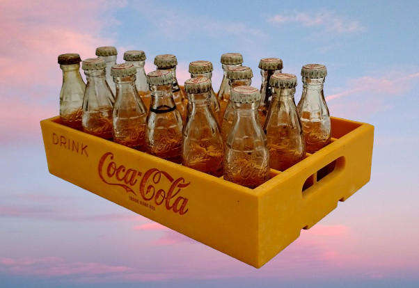 Vintage miniature Coca-Cola crate with 15 glass miniature Coca-Cola bottles