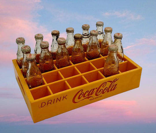 Vintage miniature Coca-Cola crate with 15 glass miniature Coca-Cola bottles