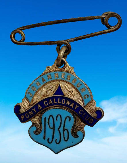 Vintage 1936 Johannesburg Pony& Galloway CLUB No 8 Badge -Brass & Enamel
