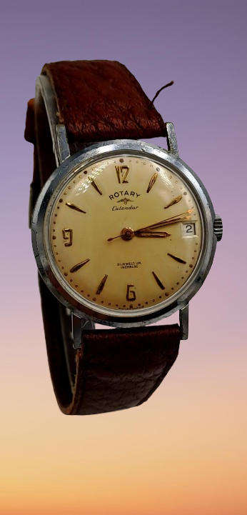 Vintage Men's Swiss Rotary Calender Incabloc 21 Jewels watch sn.295839-WORKING
