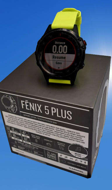 Pre-Owned Garmin Fenix 5 Plus Sapphire Edition Black with green band -Boxed