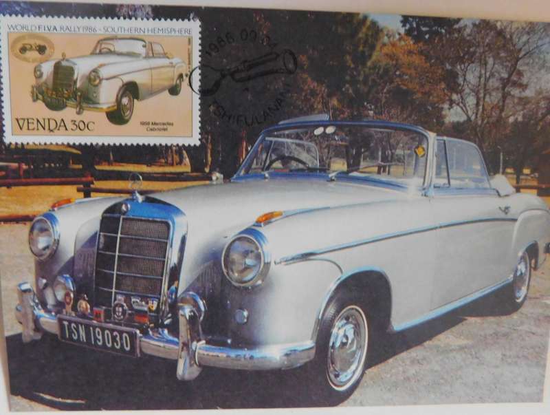 POSTCARD - 1958 Mercedes Cabriolet (Venda Stamp) FINA Car World Rally