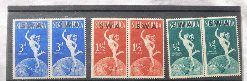 STAMPS - S.W.A. -  1949 UPU, 3 Sets of Mint pairs