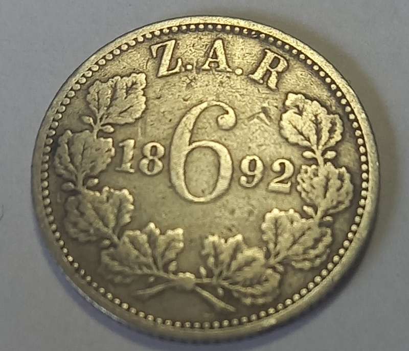 ZAR 1892, Kruger Sixpence, 6 D, Silver Coin.