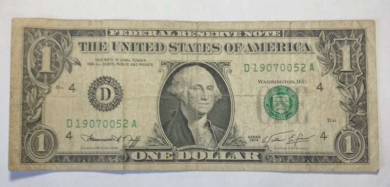 1974 USA One Dollar, Green seal