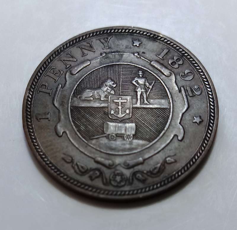 1892 ZAR 1 Penny, XF Details