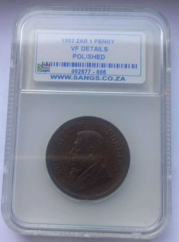 1892 ZAR Penny - SANGS VF Detail. Polished