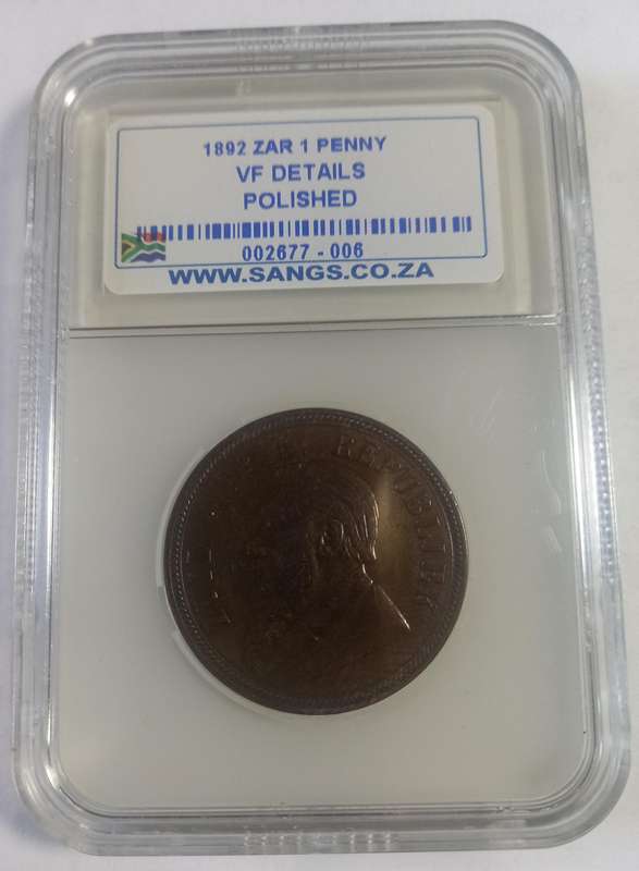 1892 ZAR Penny - SANGS VF Detail. Polished
