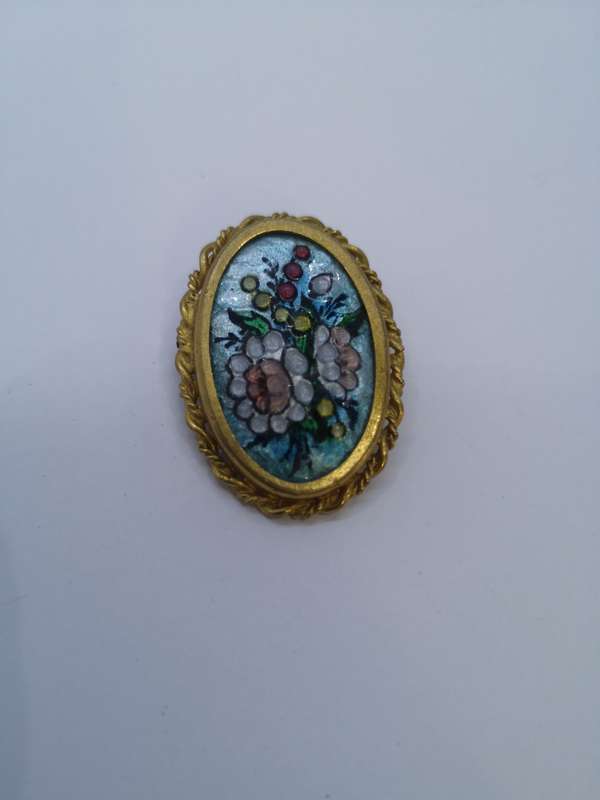 Special find! Antique French brooch, Enamel and Glass flowers - Paris J Brevers