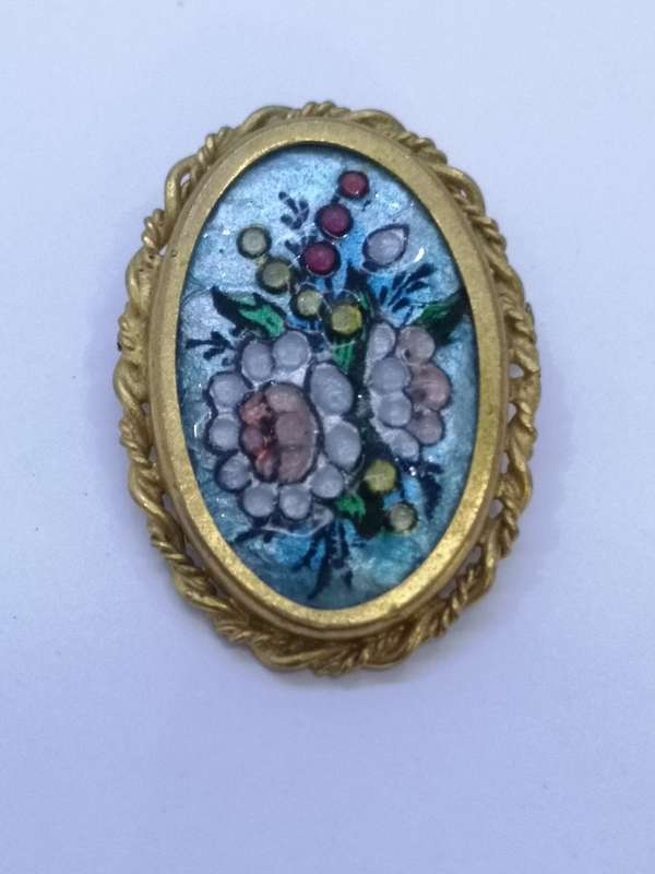 Special find! Antique French brooch, Enamel and Glass flowers - Paris J Brevers