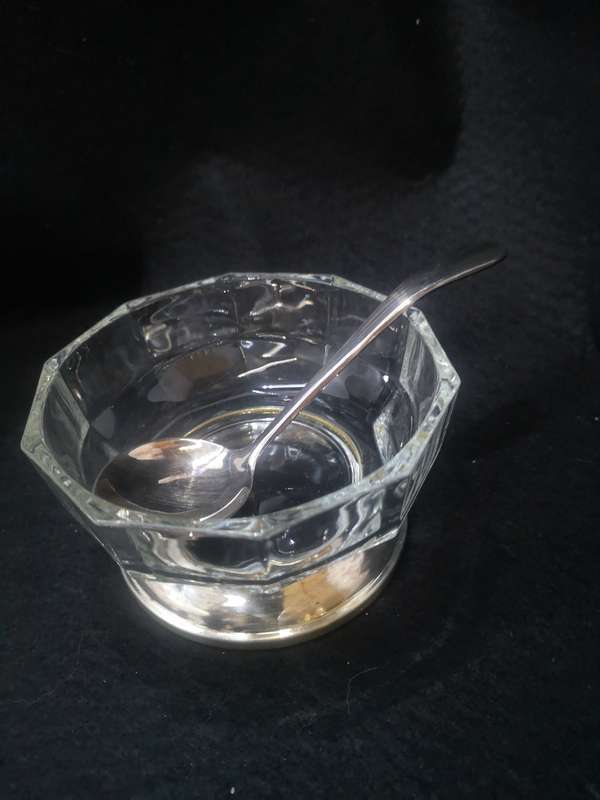 Glass sugar pot with spoon