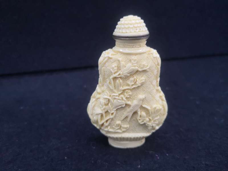 Antique Oriental Carved Snuff bottle base Signed