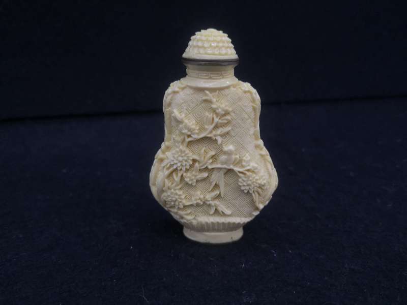 Antique Oriental Carved Snuff bottle base Signed