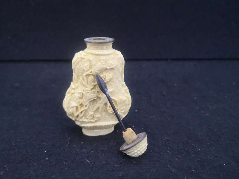 Antique Oriental Carved Snuff bottle base Signed
