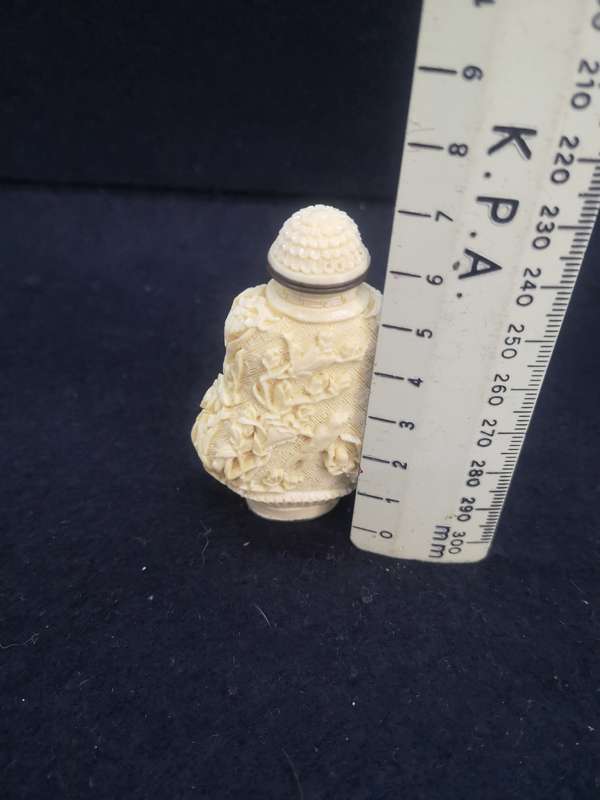 Antique Oriental Carved Snuff bottle base Signed