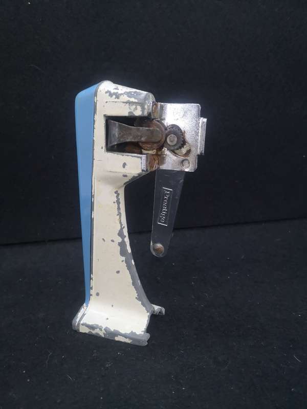 Retro Prestige wall mount can opener in blue and white