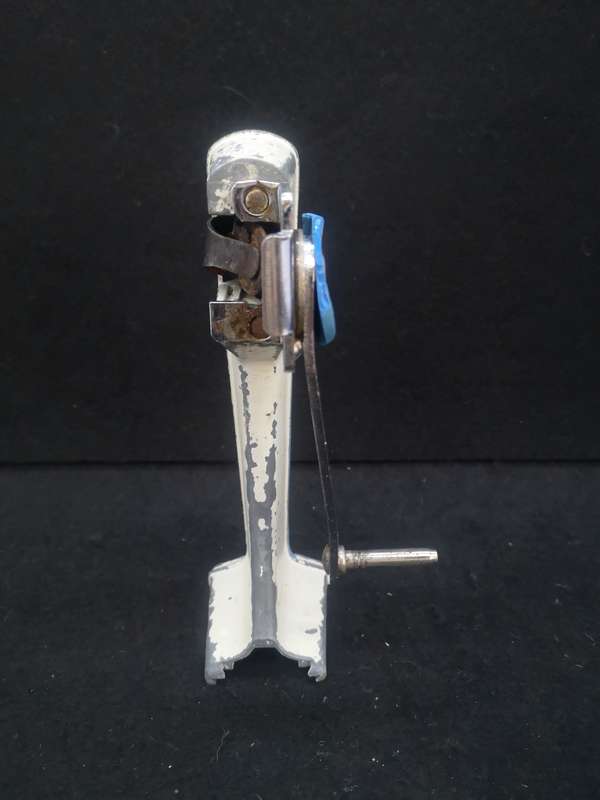 Retro Prestige wall mount can opener in blue and white