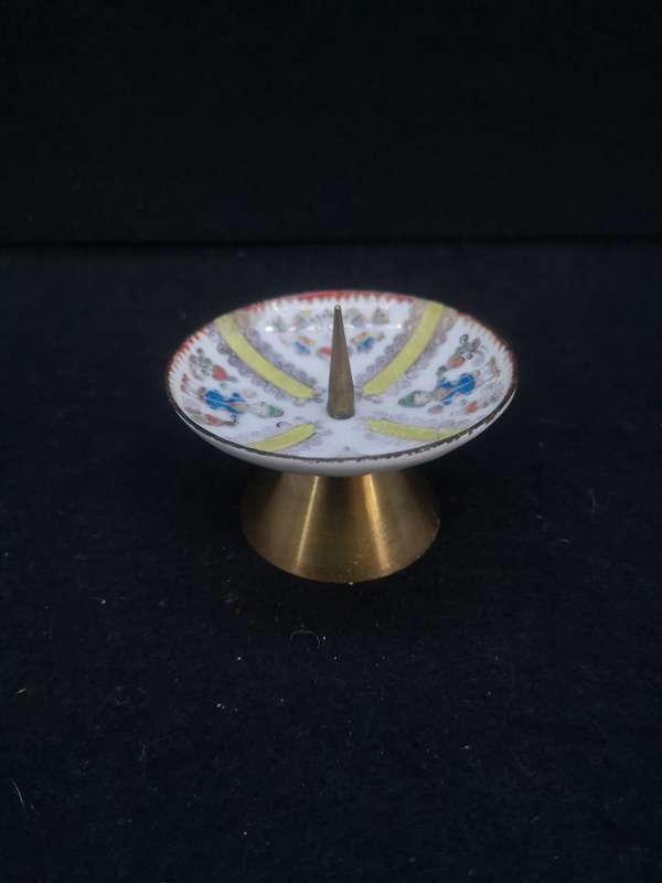 Vintage Arta Austria enamel on copper candle holder