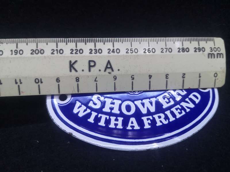 Enamel sign: Save water - shower with a friend