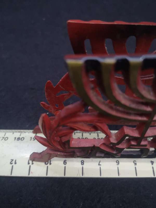 Vintage Judaica Menorah cast brass painted napkin/business card holder