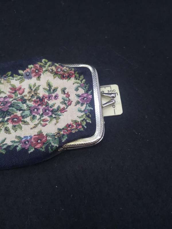 Black floral kiss lock Petit point sunglass holder